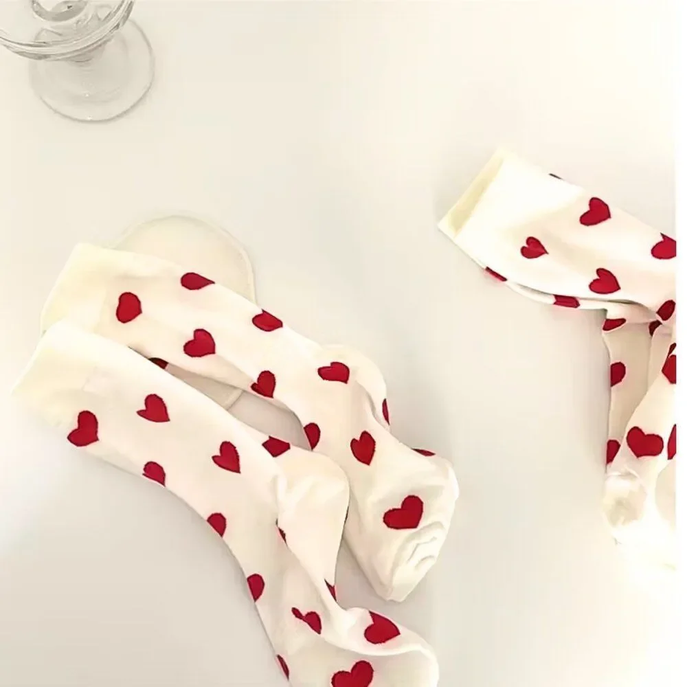 Socks Red Heart Pattern Sweetheart Hopelessly Romantic Mid-Calf Soft Easy Care